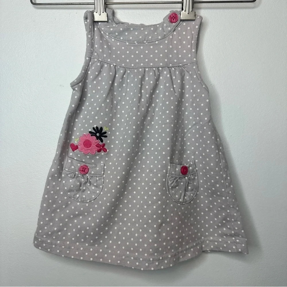Just One You By Carters Girls Gray Polka Dot Dress Floral Sz 12M
